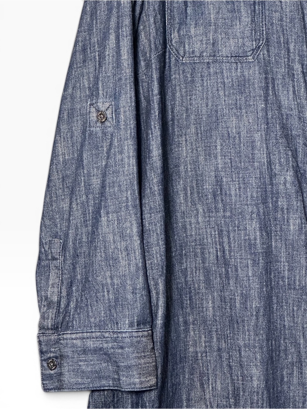 Simply Emma 2X Chambray Shirt Dress Blue Button Front Cotton Roll Tab Sleeve - Picture 4 of 7